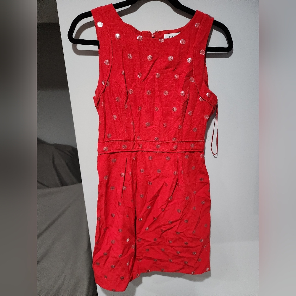 Red and silver polka dot dress